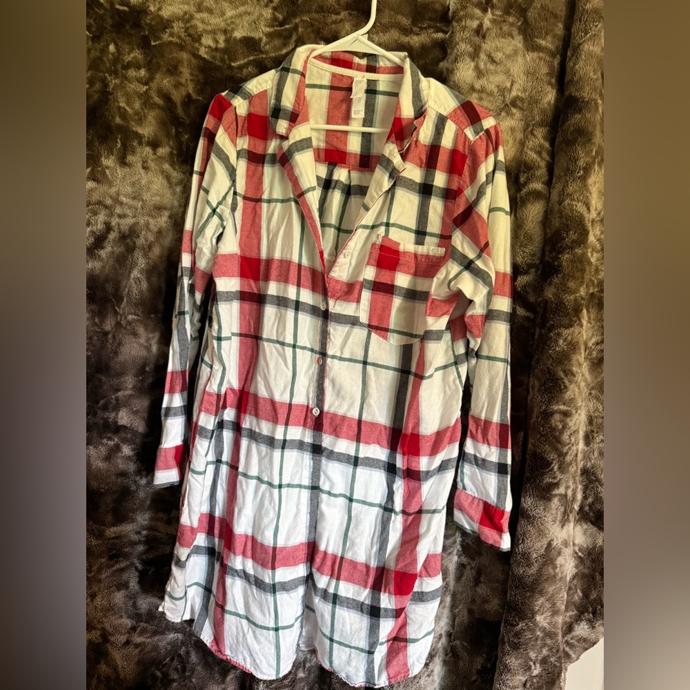 Stars Above Plaid Long Pajama Shirt - Red, White, Green